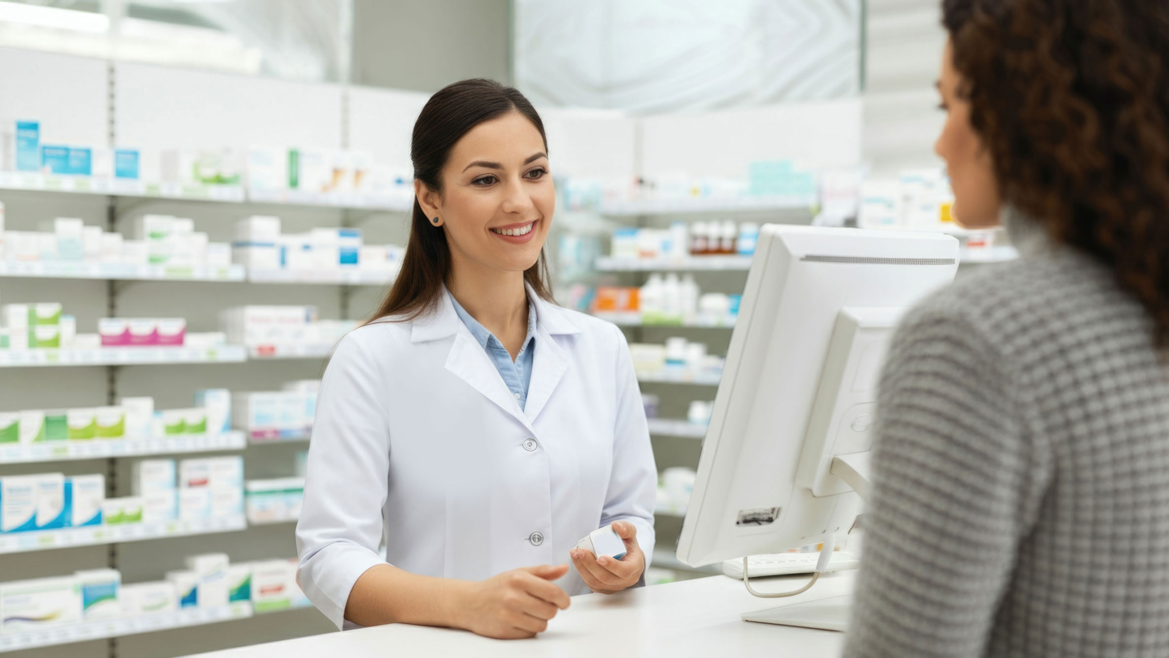 female pharmacist with customer