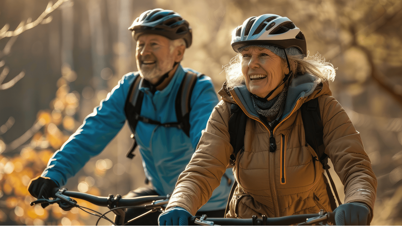 Senior couple riding bicycles