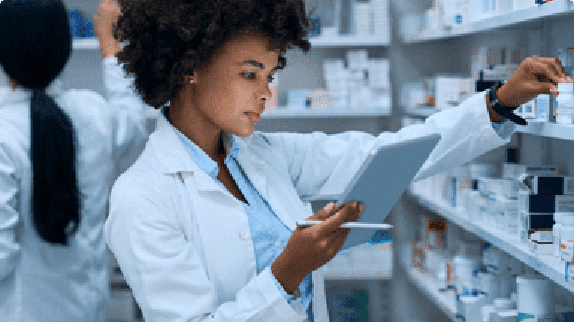 female scientist organizing stock