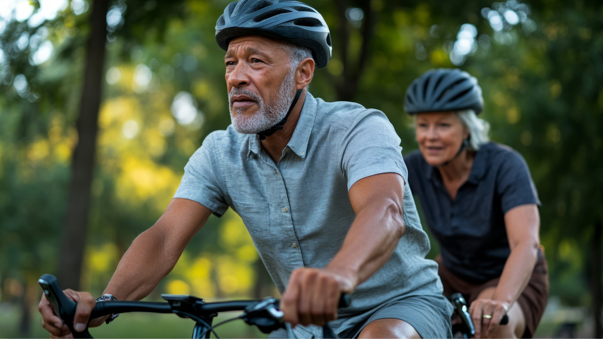 elder couple riding bikes