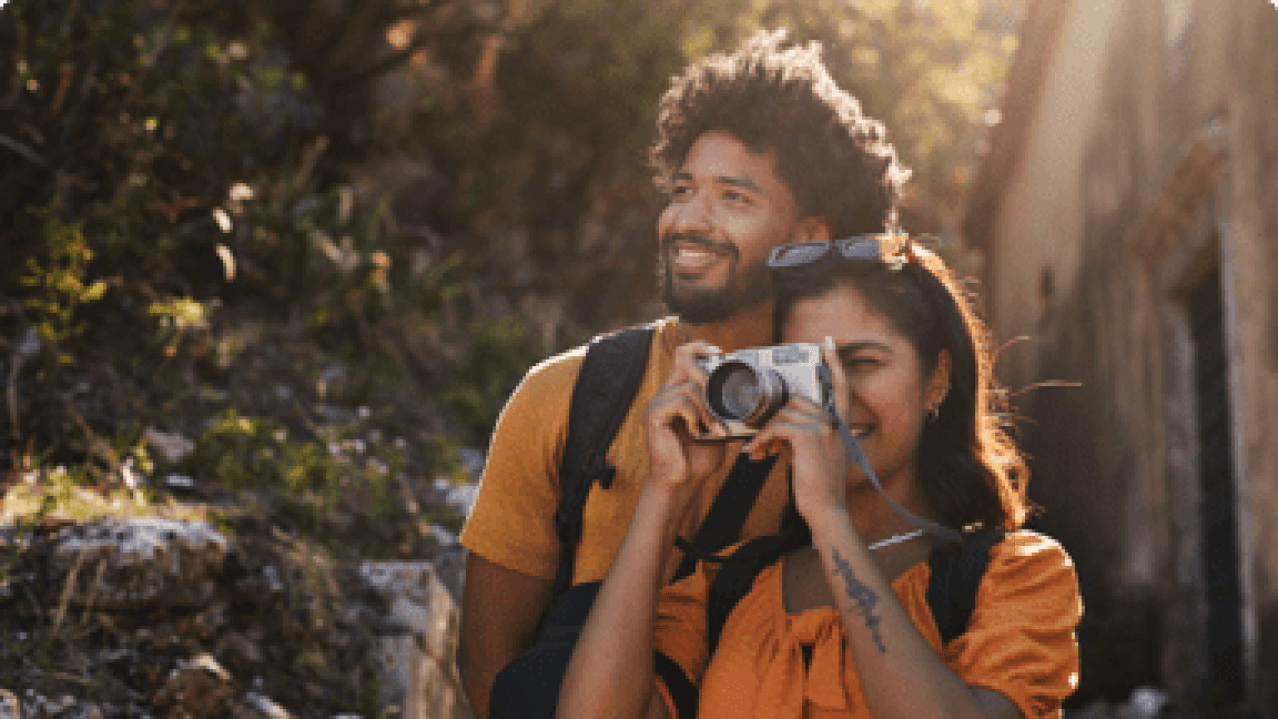 young couple taking photos