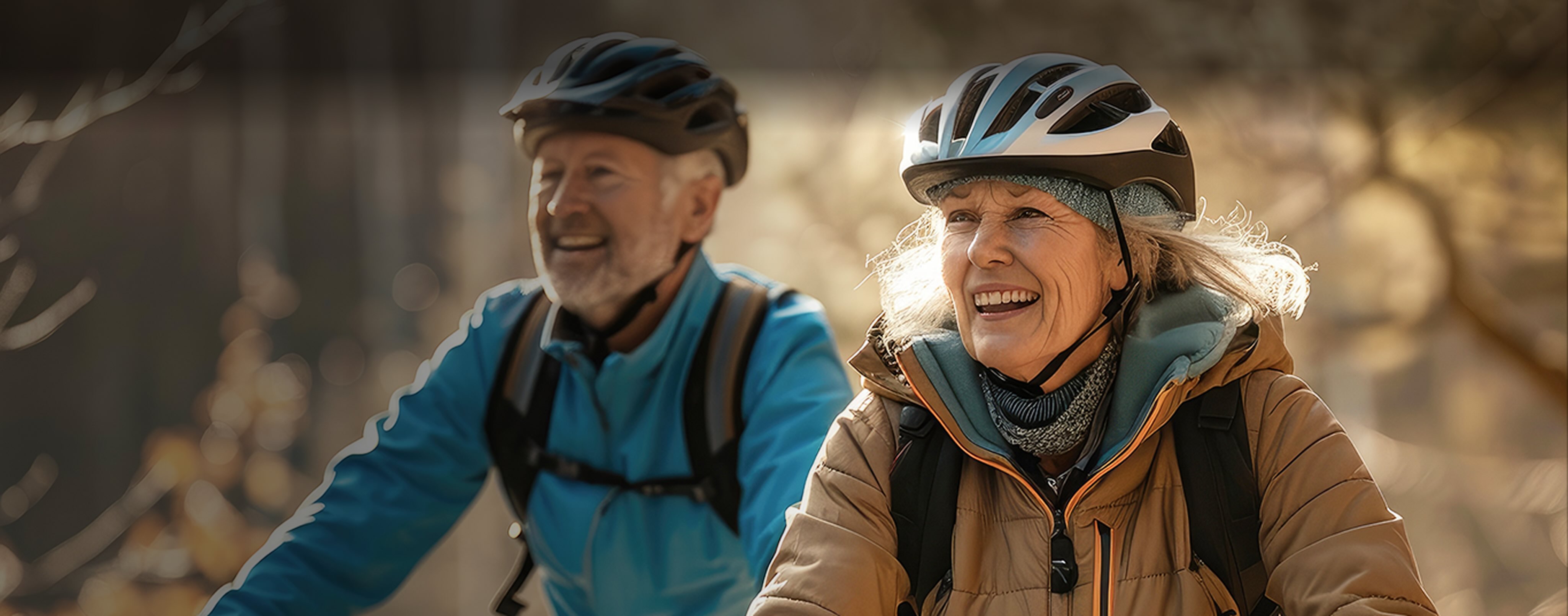 Senior couple riding bicycles