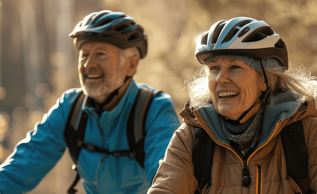 Senior couple riding bicycles