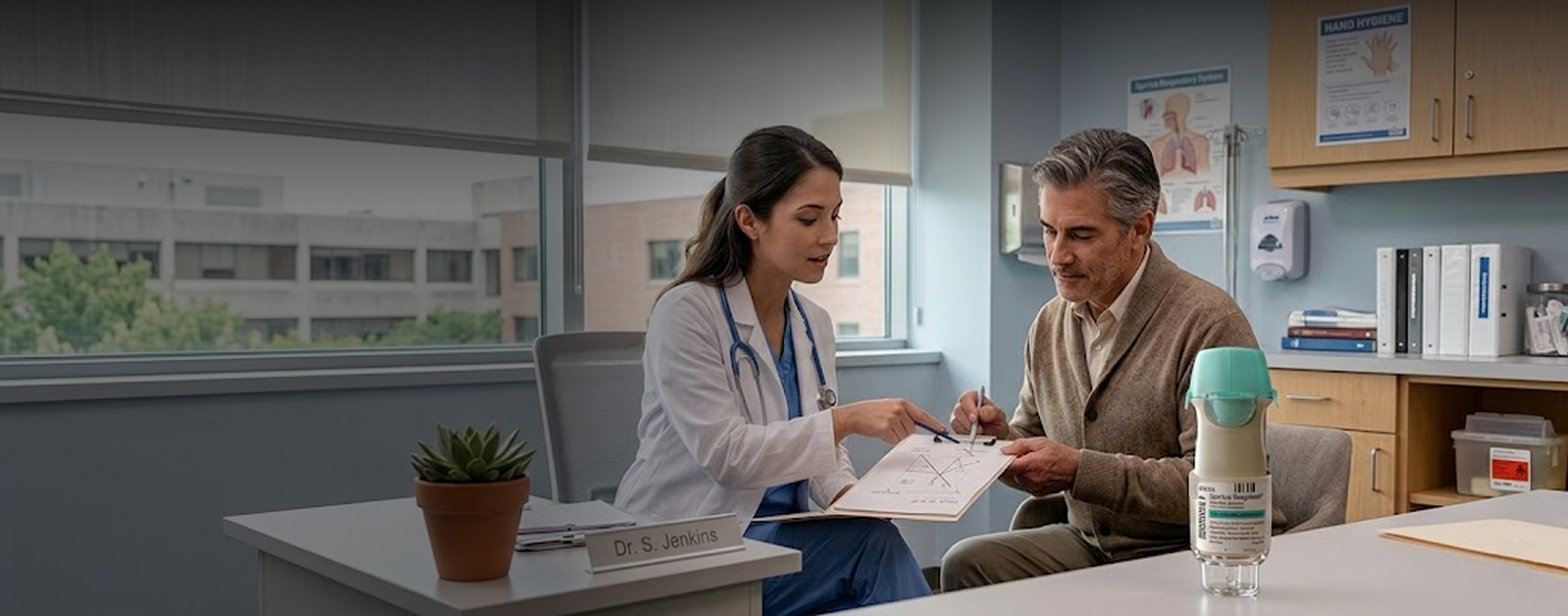 Female doctor discussing medical chart with a patient in an office