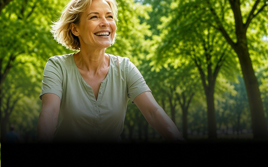 Blonde woman riding a bycicle